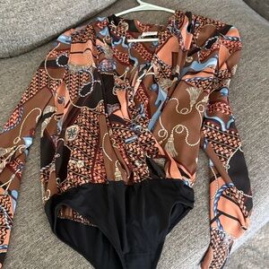 Babaton Multicolor Geometric Long Sleeve Bodysuit